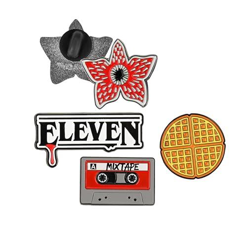 Cinereplicas Stranger Things - Set de 4 Pins Stranger Things Saison 1-3cm - Licence Officielle